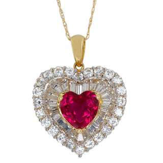   Created Sapphire & Ruby 10K Yellow Gold Heart Pendant W/18 Gold Chain