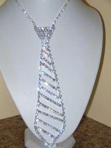 Designer Inspired Rhinestone Necktie Womens Necklace 7 long  