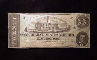 Confederate Cache Issue of December 2nd 1862 $20 Note EXTRA FINE 