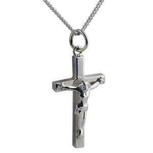 British Jewellery Workshops Silver 25x15mm plain block Crucifix with 
