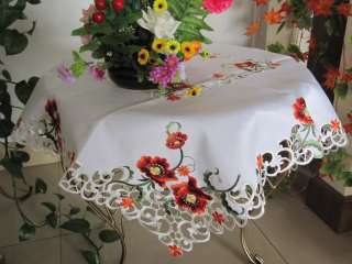 VINTAGE STYLE POPPY EMBROIDER TABLE CLOTH TOPPER +GIFT  