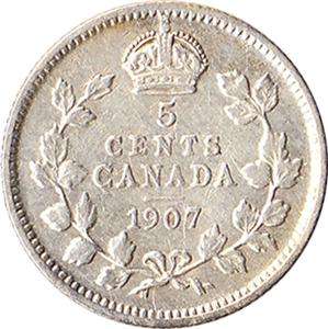 1907 Canada 5 Cents small Silver Coin Edward VII KM#13  