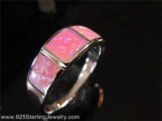 PINK FIRE OPAL .925 STERLING SILVER BAND RING s# 8  