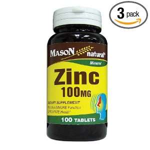  Mason Vitamins Zinc 100 Mg Tablets, 100 Count Bottles 