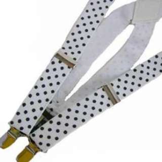  White & Black Polka Dot Elastic Braces Clip Suspenders Clothing