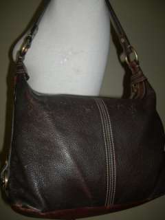 Vtg 90s Chocolate Brn WORN Pebbled SOFT LEATHER Hobo Purse Tote 