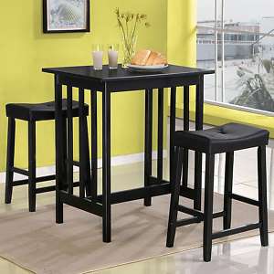 Counter Pub Bar Height Table and stools 3 pc set BLACK  