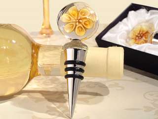 Murano Glass Art Yellow Calla Lily Wine Bottle Stopper Favor Sample 