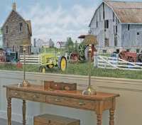 Farm Farming Tractor & Country Farmhouse with Barn Wallpaper Wall 