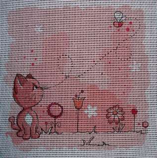 Needlepoint canvas Pink Cat in a Pink Day  
