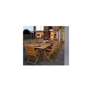   Pc Teak Dining Set Rectangular Extendable Table & 8 Folding Arm Chairs