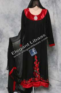 Pakistani Designer Bridal Salwar Kameez Anarkali Black Red Embroidered 
