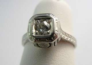   Art Deco Round Brilliant 1/4C Diamond 20K White Gold Ring  