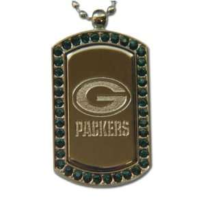 Green Bay Packers Dog Fan Tag Necklace Team Colored Swarovski Crystals 