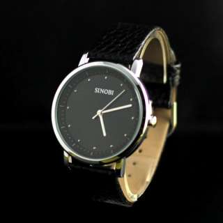 Trendy SINOBI Mens Women Leather Black Band Wrist Watch Promotion 