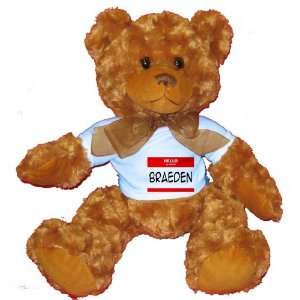  HELLO my name is BRAEDEN Plush Teddy Bear with BLUE T 