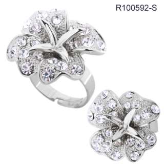 Bloomed Flower Rhinestone Cocktail Ring Size 6 7 8 or 9  