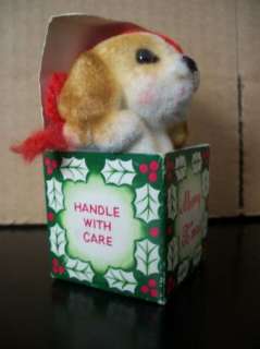 Vintage Josef Originals Flocked In Box Christmas Puppy  