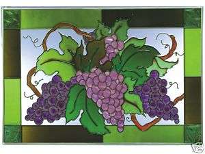 20.5x14 Stained Art Glass PURPLE GRAPES Window Panel  