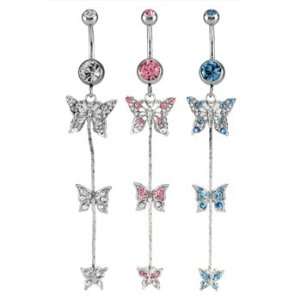  Three Pink Jeweled Dangle Butterflies Decreasing in Size 