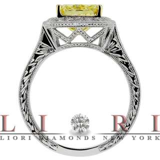   GIA CERTIFIED FANCY YELLOW RADIANT CUT DIAMOND ENGAGEMENT RING FD 266
