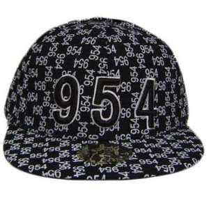  BROWARD 954 BLACK WHITE FLAT BILL FITTED CAP HAT LARGE 