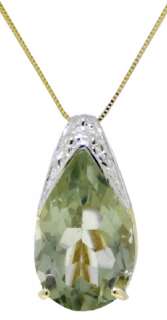Natural Green Amethyst Gemstone Solitaire Pendant Chain Necklace 14K 