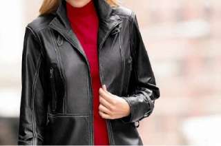   womens winter 100% leather jacket black coat plus size 16W XL $299