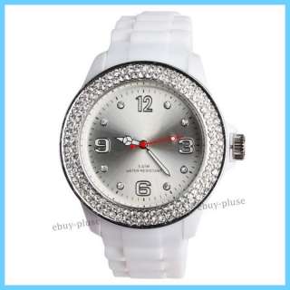   Ladies Men Crystal Silicone Band Jelly Wrist Watch Multi Colors  