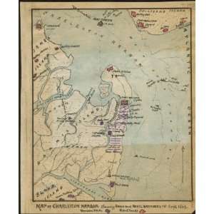  Civil War Map Map of Charleston Harbor showing Union and Rebel 