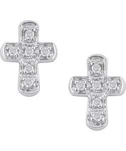 10k White Gold Diamond Cross Earrings  
