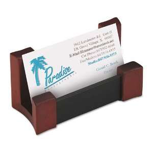   Wood/Leather Business Card Holder, Capacity 50 2 1/4 x 4 Cards 