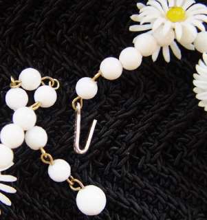 Signed Vintage Plastic Daisy Time Necklace Earrings  