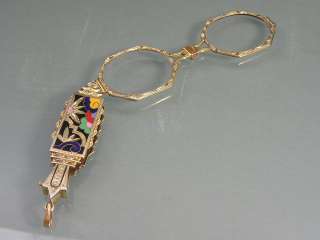 SUPERB ART DECO FRENCH GOLD PLATED AND ENAMEL FOLDING LORGNETTES 