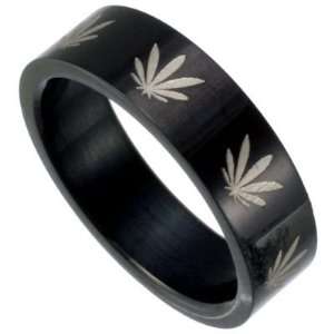   Stainless Steel Band with Marijuana Leaf Design Sizes 8 13 Jewelry