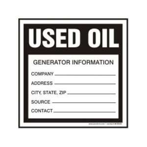 Hazardous Waste Labels USED OIL GENERATOR INFORMATION  4 x 4 (QTY 