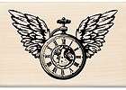 455 wood mounted rubber stamp steampunk CLOCK WINGS  