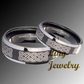 His Hers Tungsten Full Celtic Engraved 2 pcs Ring Set SZ 4 13  