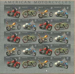 American Motorcycles Pane of 20 MNH 2005 39c Harley  