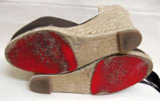 CHRISTIAN LOUBOUTIN Brown Espadrille Wedge Shoes Sz 5.5  