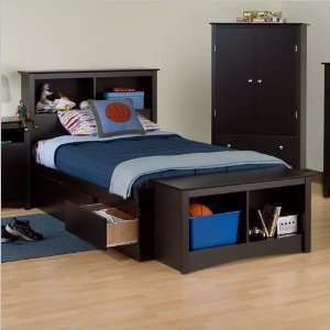  Prepac Black Sonoma Twin XL Bookcase Platform Storage Bed 
