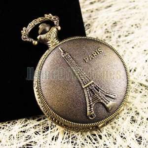 Pocket Watch Pendant   Vintage Paris Eiffel Tower Mens Ladies Quartz 