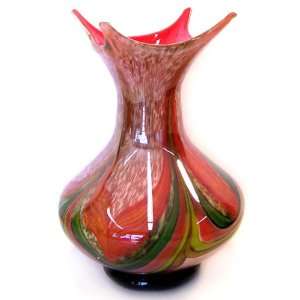  Murano Art Glass Vase 4 tip multi leaf stripes A68