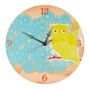  Ceci Cela Retro Owl Hand Silk Screen Wooden Wall Clock 