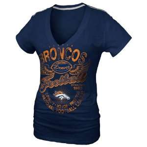  Denver Broncos Ladies Gunner Glitz T Shirt   Navy Blue 
