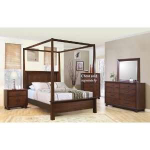  4pc King Size Canopy Bedroom Set in Brown Finish