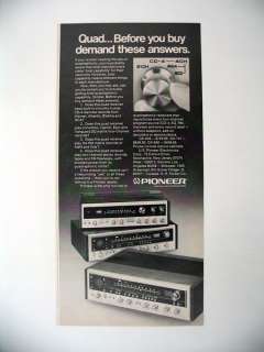 Pioneer QX 949 747 616 Quadraphonic Stereo Receivers 1974 print Ad 
