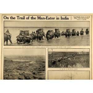  1908 Print Man Eating Tiger Hunt Elephant Caravan India 