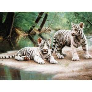  Charles Frace WHITE TIGER CUBS Art CANVAS EDITION 