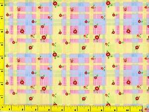   Flowers with Pastel Tea Party Plaid Fabric Fat Quarters #4319  